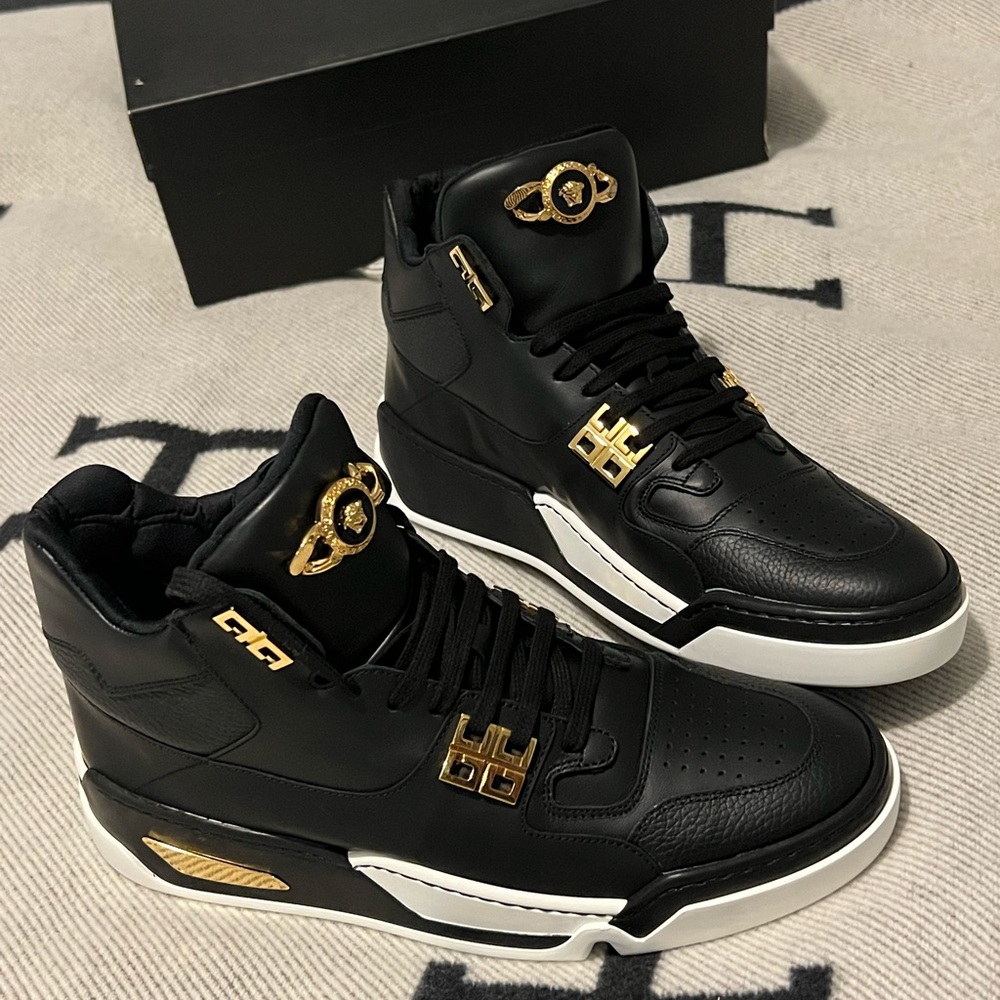 Versace Black Vitello Atlas Sneakers Size 43